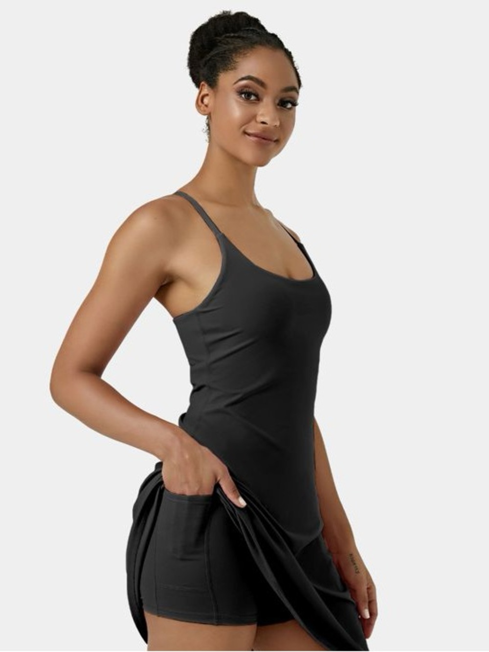 NWT HALARA SoftlyZero™ Airy Cut Out 2-in-1 Pocket Active Dress-UPF50+ IN BLACK